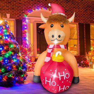 4FT Christmas Inflatable Cow with LED Lights Blow Up Yard Garden Holiday Decor